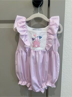 Savannah Pink and White Striped Ruffle Romper